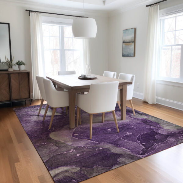 9' X 12' Purple Abstract Washable Non Skid Indoor Outdoor Area Rug