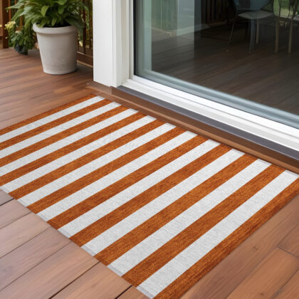 2' X 3' Orange Striped Washable Non Skid Indoor Outdoor Area Rug