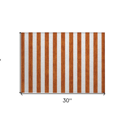 2' X 3' Orange Striped Washable Non Skid Indoor Outdoor Area Rug