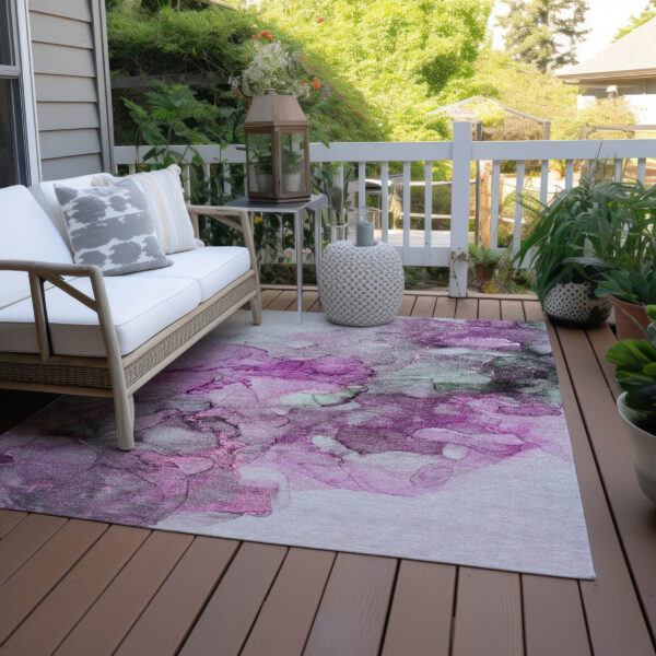 8' X 10' Gray and Purple Abstract Washable Non Skid Indoor Outdoor Area Rug