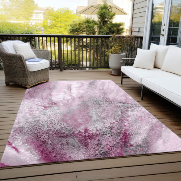 5' X 8' Pink Abstract Washable Non Skid Indoor Outdoor Area Rug