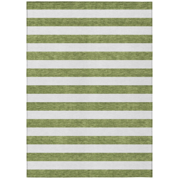 8' X 10' Olive Green Striped Washable Non Skid Indoor Outdoor Area Rug