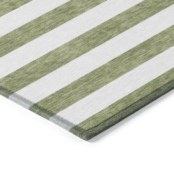 8' X 10' Olive Green Striped Washable Non Skid Indoor Outdoor Area Rug