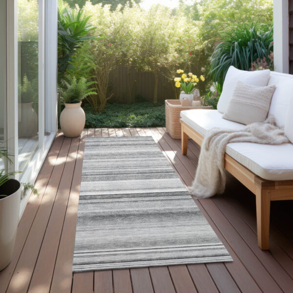 8' Runner Gray Striped Washable Non Skid Indoor Outdoor Runner Rug