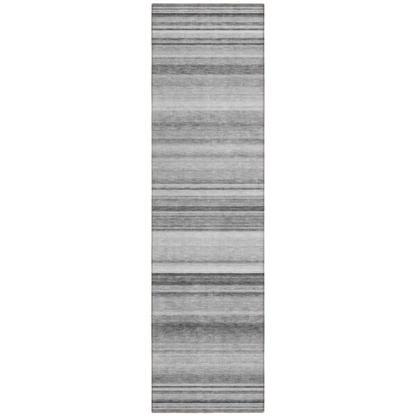 8' Runner Gray Striped Washable Non Skid Indoor Outdoor Runner Rug