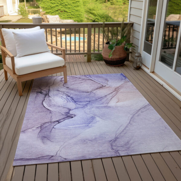 3' X 5' Gray and Purple Abstract Washable Non Skid Indoor Outdoor Area Rug