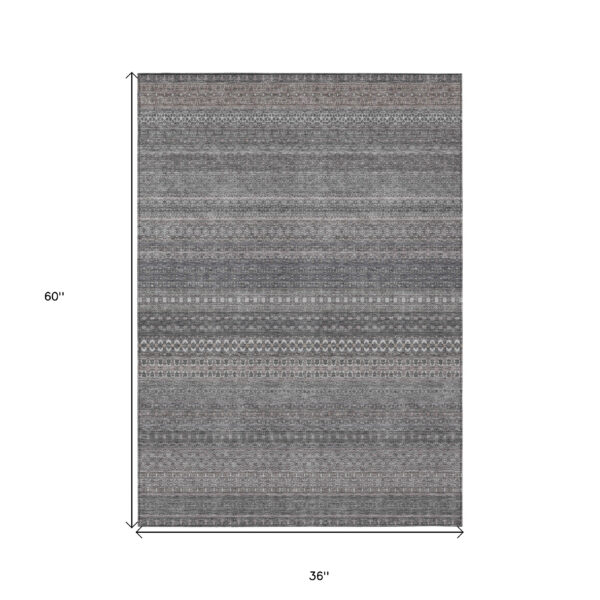 3' X 5' Gray Striped Washable Non Skid Indoor Outdoor Area Rug