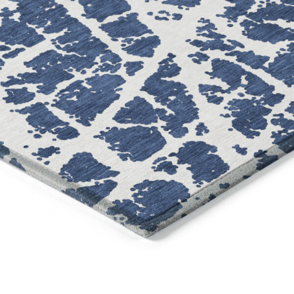 9' X 12' Blue and White Abstract Washable Non Skid Indoor Outdoor Area Rug