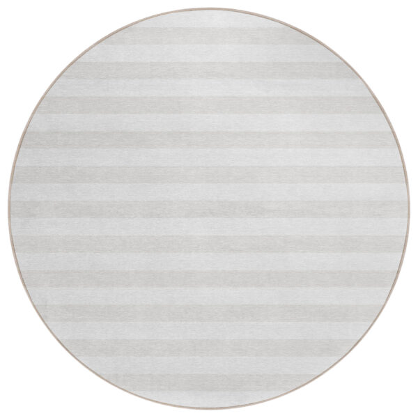 8' X 8' Ivory Round Striped Washable Indoor Outdoor Area Rug