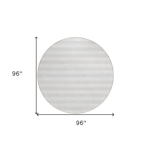 8' X 8' Ivory Round Striped Washable Indoor Outdoor Area Rug
