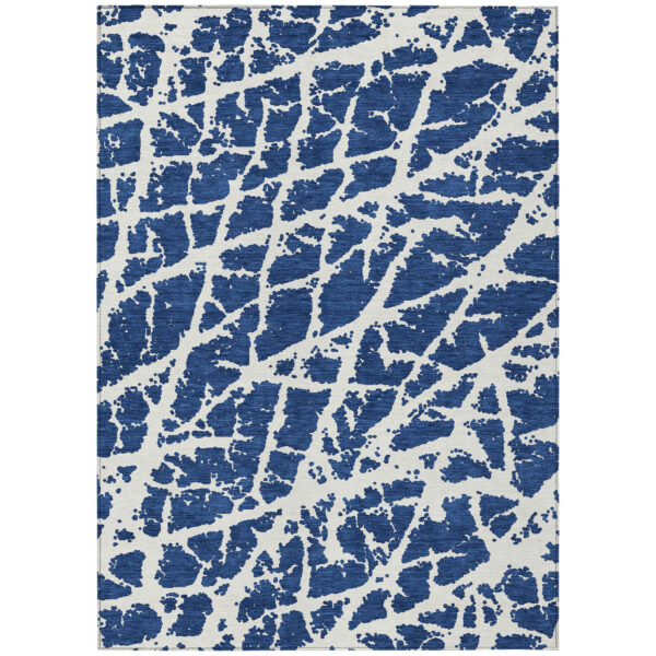 9' X 12' Blue and White Abstract Washable Non Skid Indoor Outdoor Area Rug