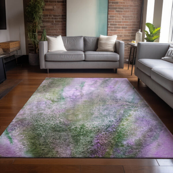 3' X 5' Purple Abstract Washable Non Skid Indoor Outdoor Area Rug