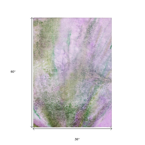 3' X 5' Purple Abstract Washable Non Skid Indoor Outdoor Area Rug
