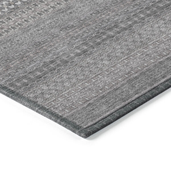 8' Round Gray Round Striped Washable Non Skid Indoor Outdoor Area Rug