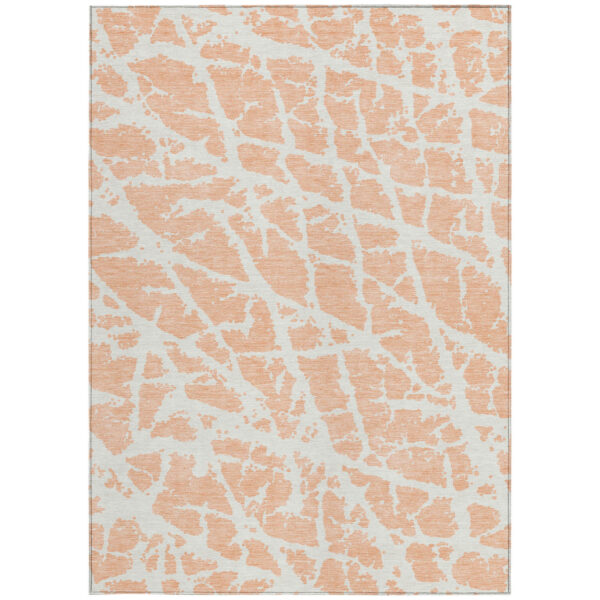5' X 8' Peach and Ivory Abstract Washable Non Skid Indoor Outdoor Area Rug