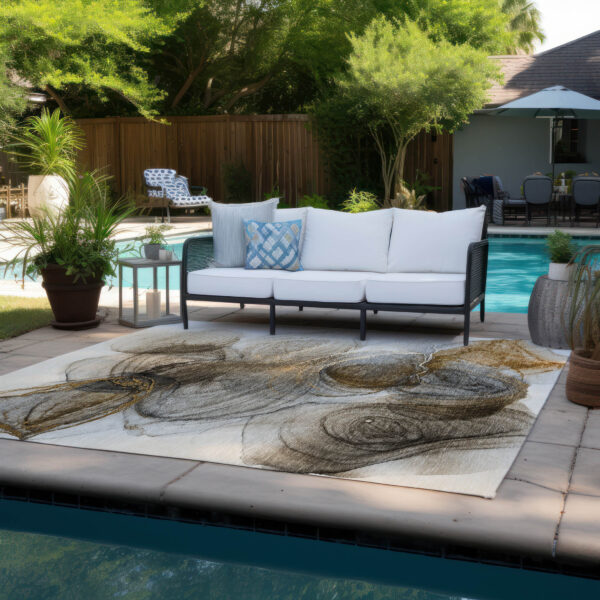 5' X 8' Brown Abstract Washable Non Skid Indoor Outdoor Area Rug
