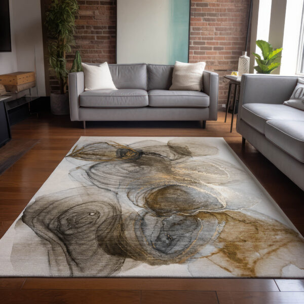 5' X 8' Brown Abstract Washable Non Skid Indoor Outdoor Area Rug