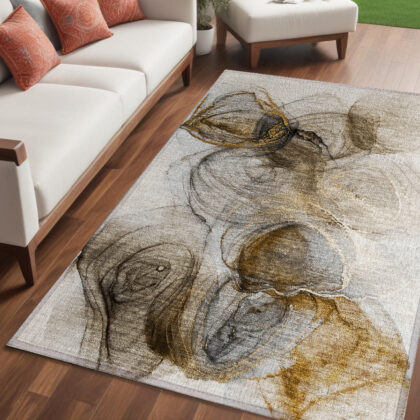 5' X 8' Brown Abstract Washable Non Skid Indoor Outdoor Area Rug