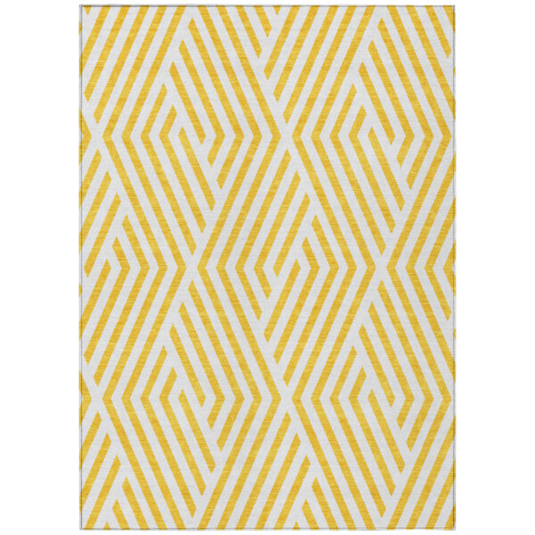 3' X 5' Gold and White Geometric Washable Non Skid Indoor Outdoor Area Rug