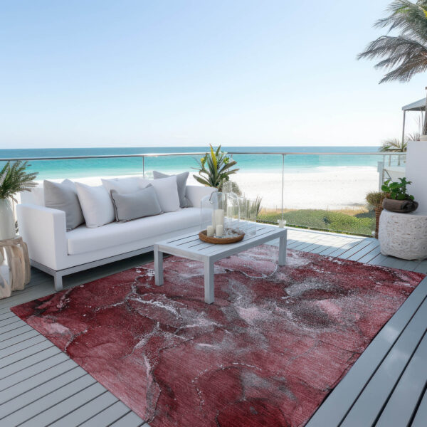 8' X 10' Merlot Abstract Washable Non Skid Indoor Outdoor Area Rug