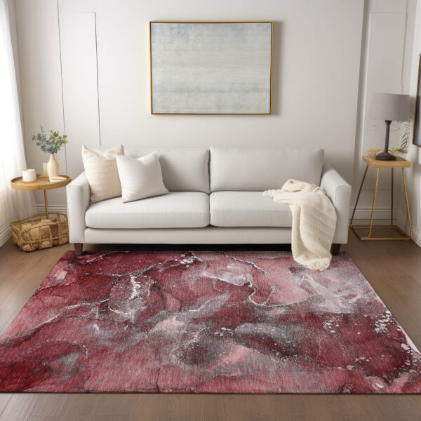 8' X 10' Merlot Abstract Washable Non Skid Indoor Outdoor Area Rug