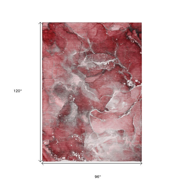 8' X 10' Merlot Abstract Washable Non Skid Indoor Outdoor Area Rug