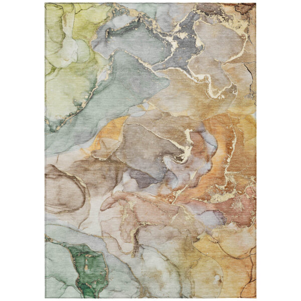 9' X 12' Gray and Gold Abstract Washable Non Skid Indoor Outdoor Area Rug