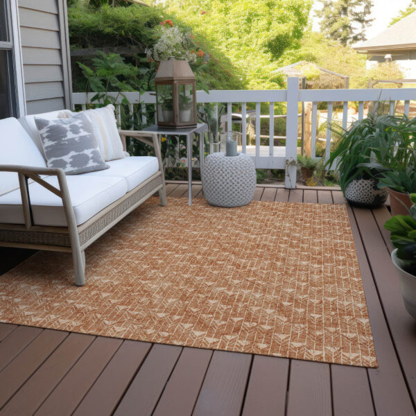 3' X 5' Bronze Geometric Washable Non Skid Indoor Outdoor Area Rug