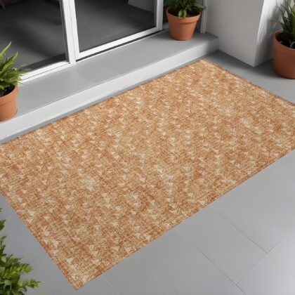 3' X 5' Bronze Geometric Washable Non Skid Indoor Outdoor Area Rug