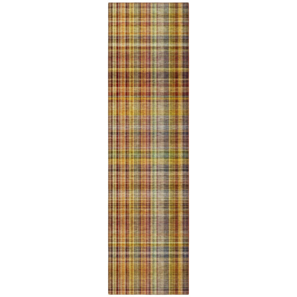 8' Runner Orange Plaid Washable Non Skid Indoor Outdoor Runner Rug
