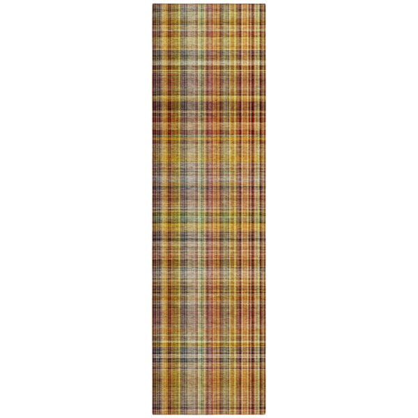 8' Runner Orange Plaid Washable Non Skid Indoor Outdoor Runner Rug