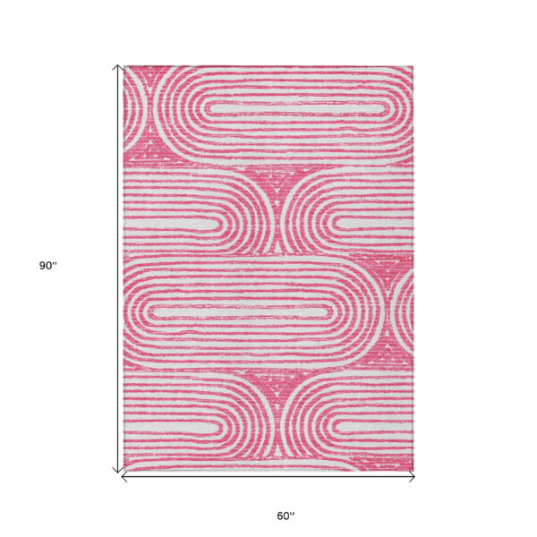 5' X 8' Blush Abstract Washable Non Skid Indoor Outdoor Area Rug