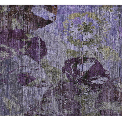 2' X 3' Purple and Green Floral Washable Non Skid Indoor Outdoor Area Rug
