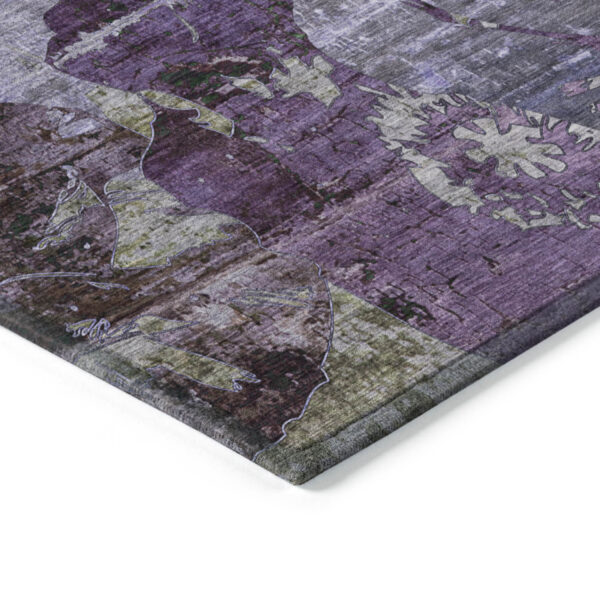 2' X 3' Purple and Green Floral Washable Non Skid Indoor Outdoor Area Rug