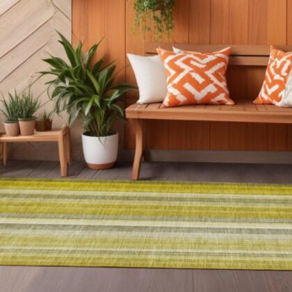 2' X 8' Gold Striped Washable Non Skid Indoor Outdoor Runner Rug