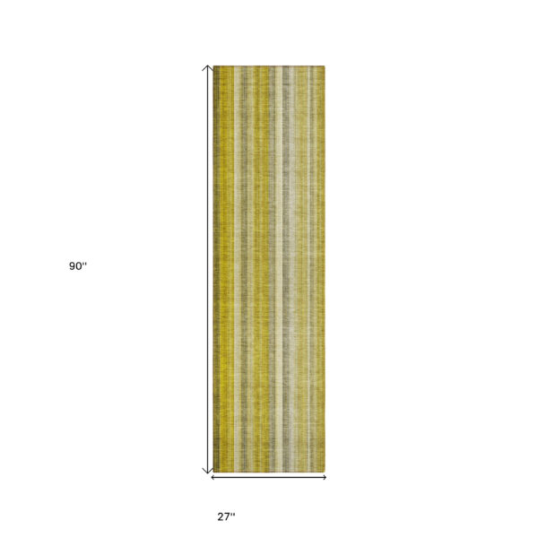 2' X 8' Gold Striped Washable Non Skid Indoor Outdoor Runner Rug