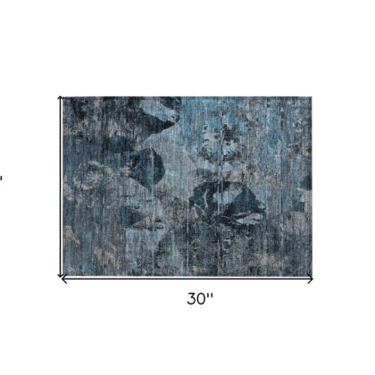 2' X 3' Blue and Dark Blue Abstract Washable Indoor Outdoor Area Rug