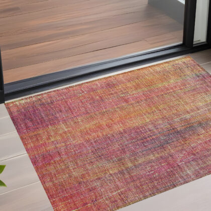 2' X 3' Red and Orange Striped Washable Non Skid Indoor Outdoor Area Rug