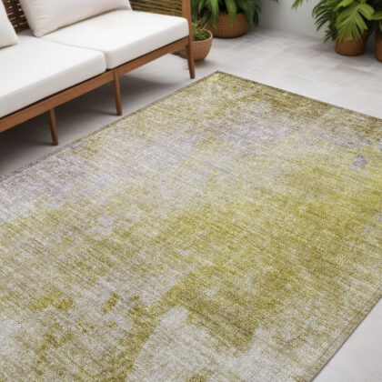 5' X 8' Gold Beige and Purple Abstract Washable Non Skid Indoor Outdoor Area Rug