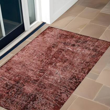 2' X 3' Merlot Abstract Washable Non Skid Indoor Outdoor Area Rug