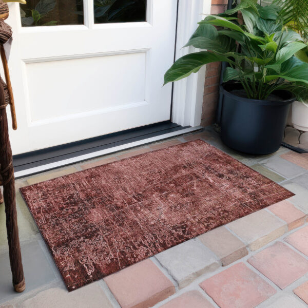 2' X 3' Merlot Abstract Washable Non Skid Indoor Outdoor Area Rug