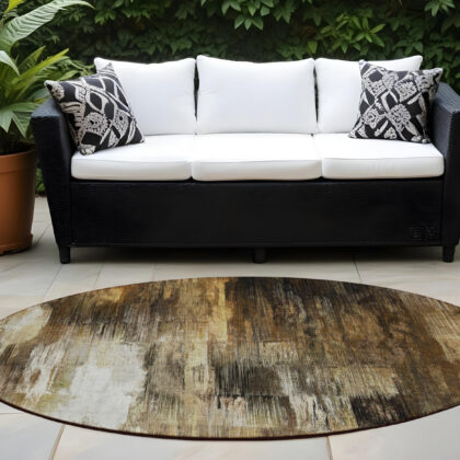 8' Round Chocolate Round Abstract Washable Non Skid Indoor Outdoor Area Rug
