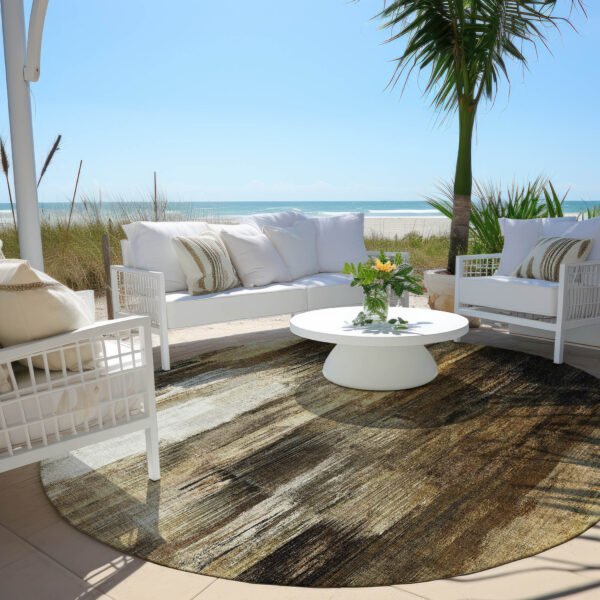 8' Round Chocolate Round Abstract Washable Non Skid Indoor Outdoor Area Rug