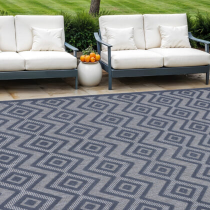 9' X 12' Navy Blue Indoor Outdoor Area Rug