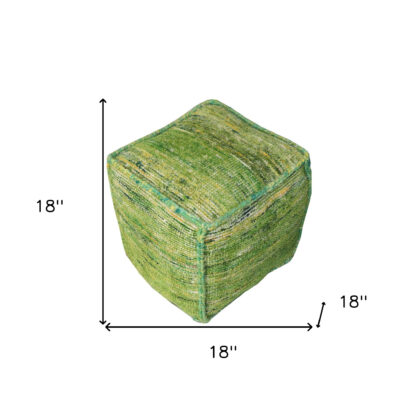 18" Green Recycled Silk and Cotton Blend Cube Pouf Ottoman