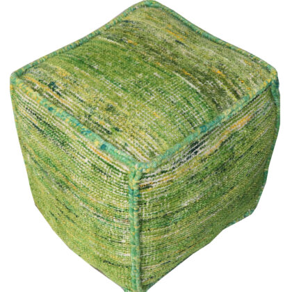 18" Green Recycled Silk and Cotton Blend Cube Pouf Ottoman