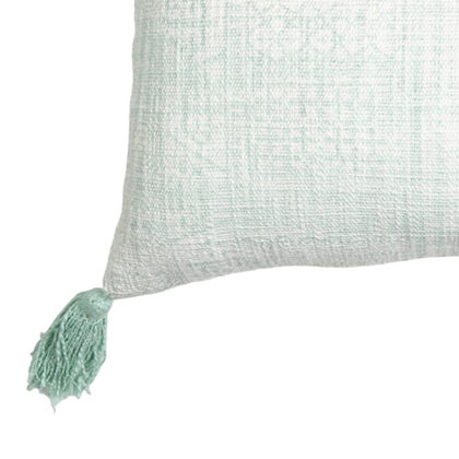 16" X 24" Mint Green Hand Woven Indoor Outdoor Throw Pillow Cover With Tassels