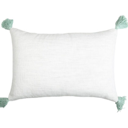 16" X 24" Mint Green Hand Woven Indoor Outdoor Throw Pillow Cover With Tassels