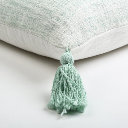 16" X 24" Mint Green Hand Woven Indoor Outdoor Throw Pillow Cover With Tassels