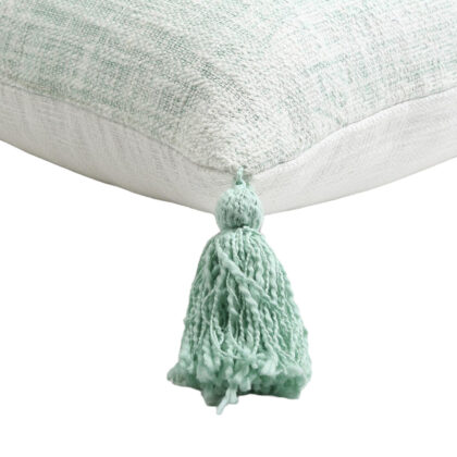 16" X 24" Mint Green Hand Woven Indoor Outdoor Throw Pillow Cover With Tassels